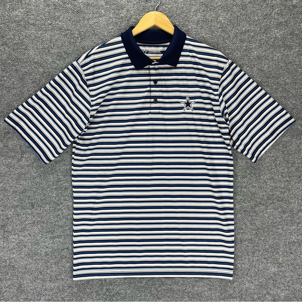 Dallas Cowboys Polo Shirt Mens XL Blue Gray Striped Performance Authentic NFL